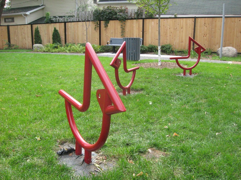 photo of bike racks shaped by cardinals