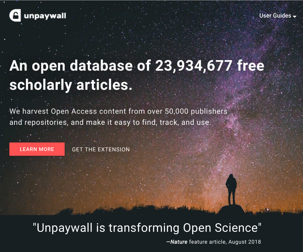 Screenshot of Unpaywall homepage