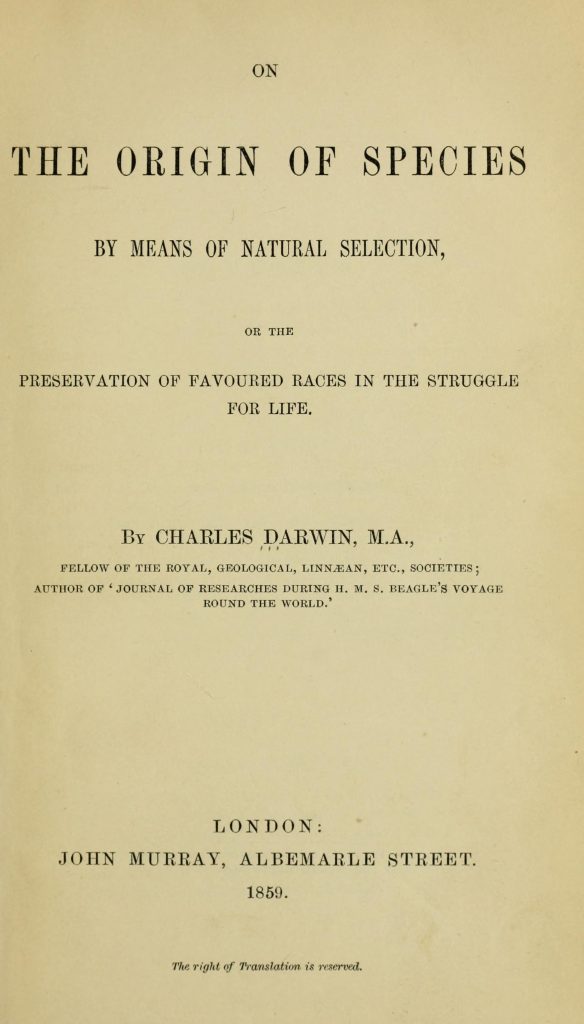 Title page of On the Origin of Species