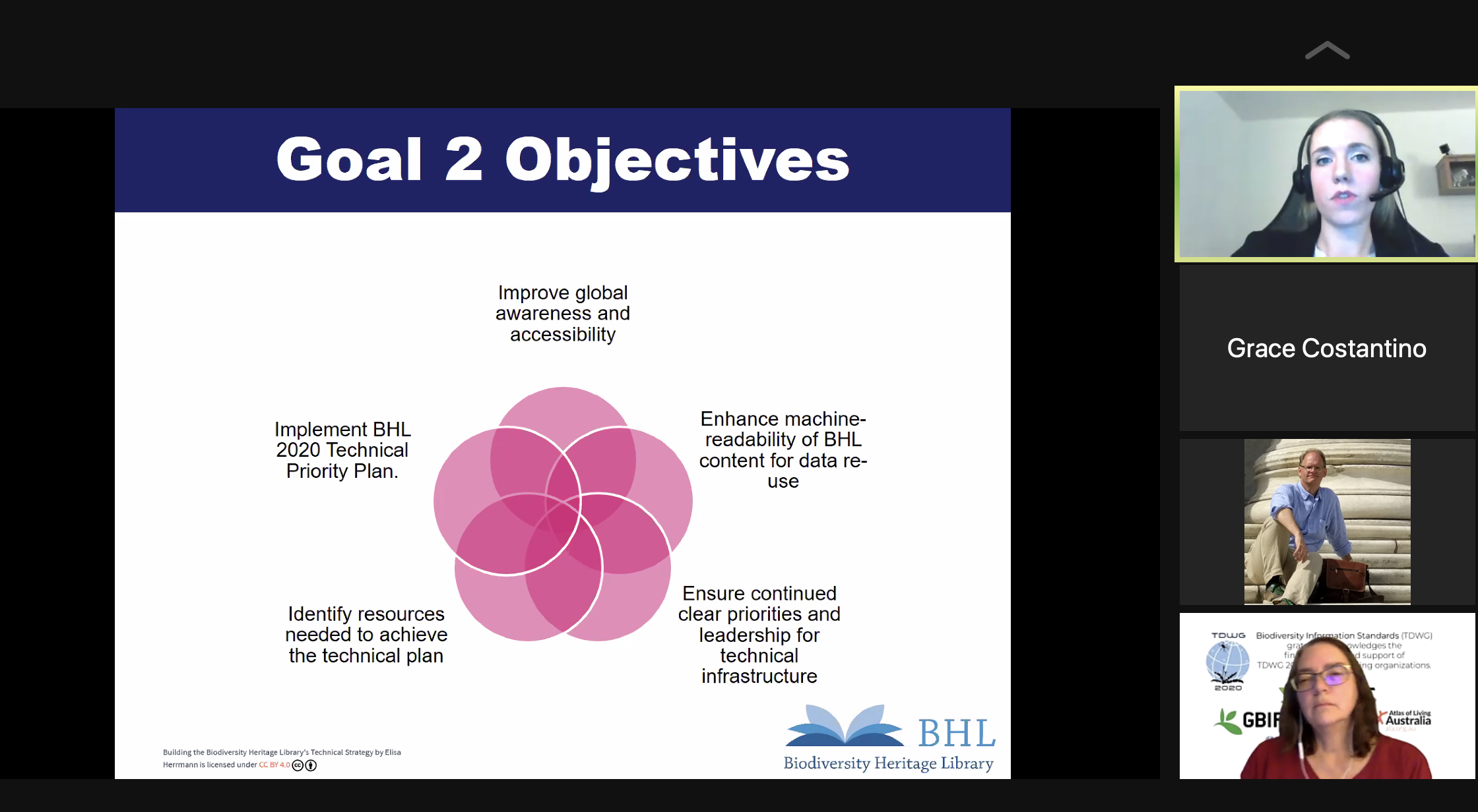 Screenshot of a slide discussing BHL's objectives for its technical development goal.