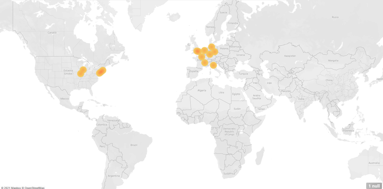 Global map showing places of publication in IP-S dataset