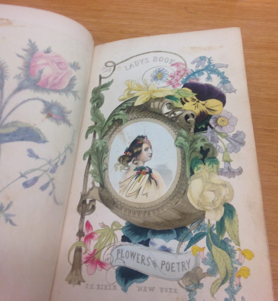 illustration with a portrait of a woman surrounded by flowers