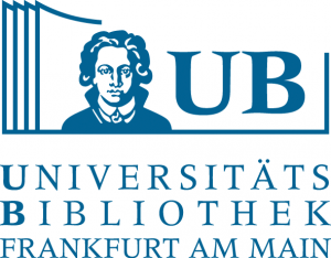 drawing and text in blue of logo for Universitätsbibliothek Johann Christian Senckenberg