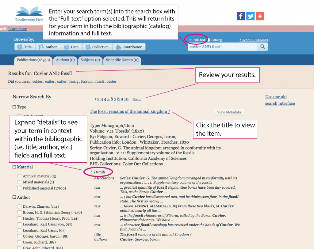 full text search overview in BHL website