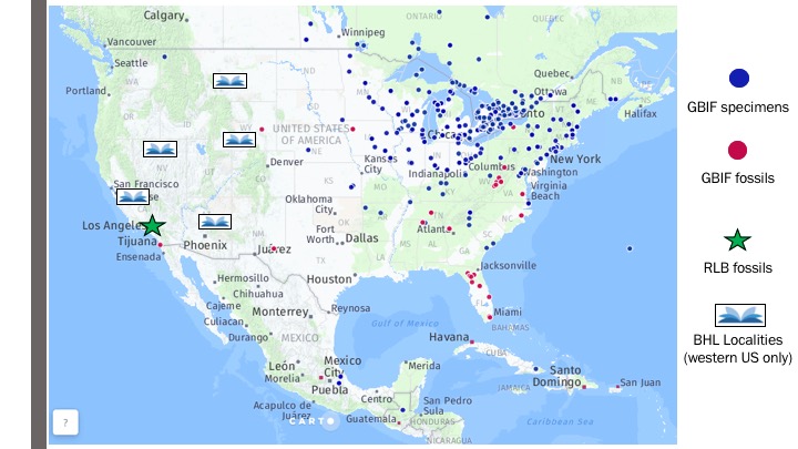map with locations of passenger pigeon localities