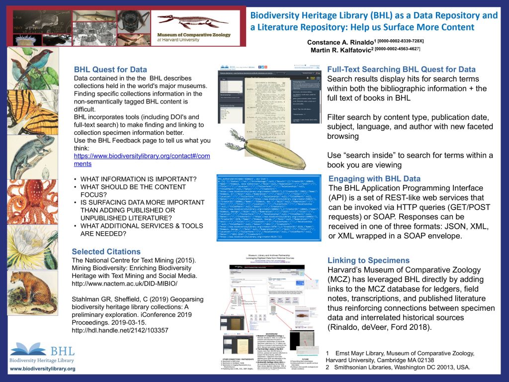 Poster: “Biodiversity Heritage Library (BHL) as a Data Repository and a Literature Repository: Help us Surface More Content”