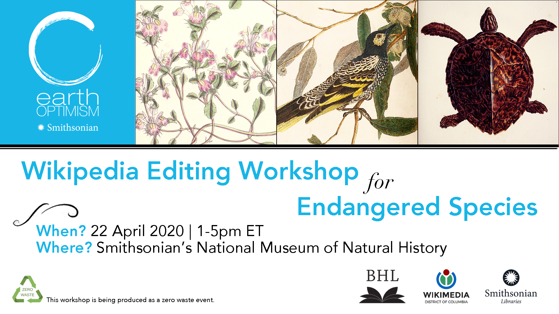 graphic for wikipedia workshop with illustrations of endangered species