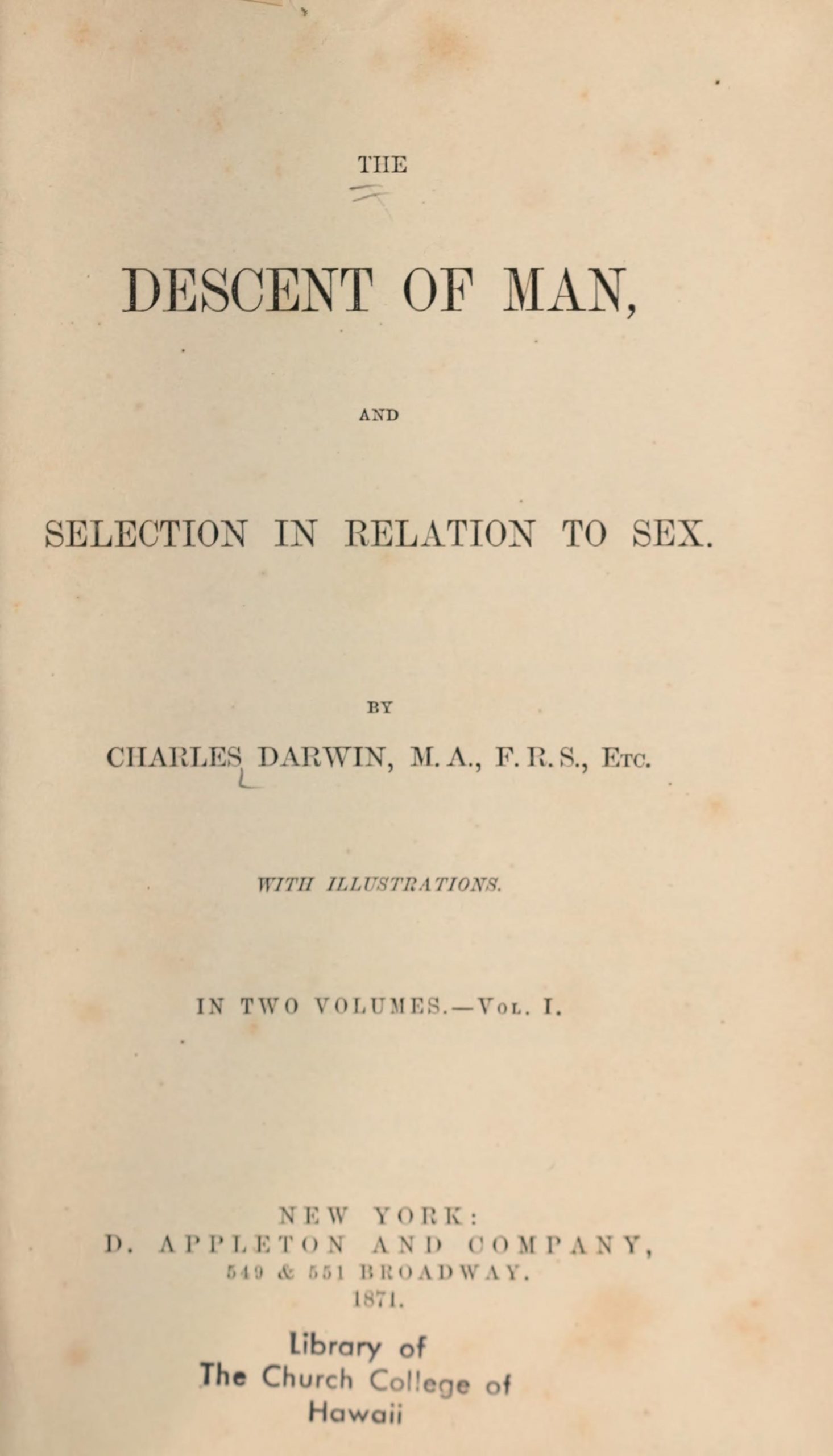 title page of the descent of man