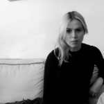 black and white photo of a woman with blonde hair