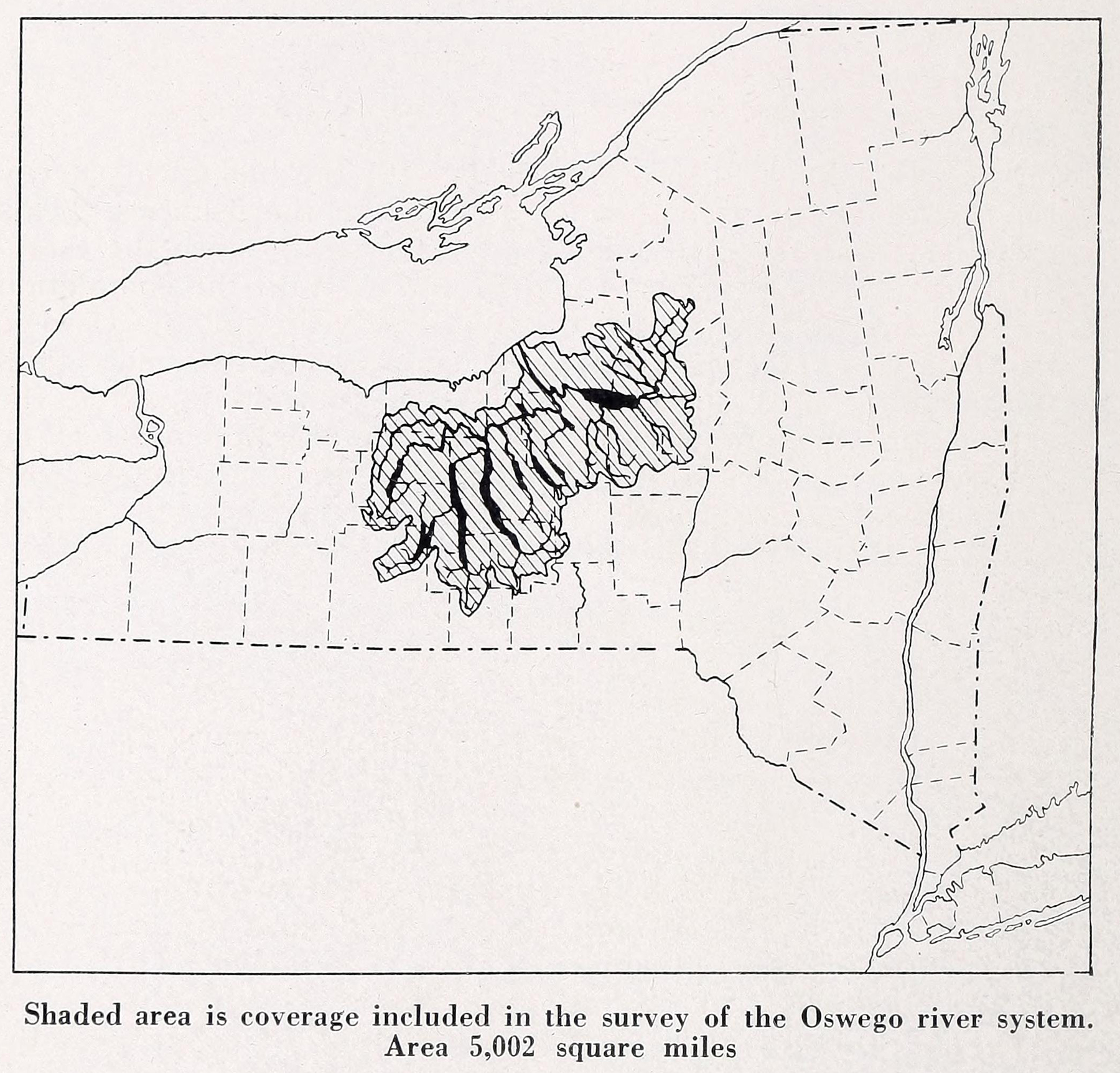 line drawing map of New York State with certain areas highlighted
