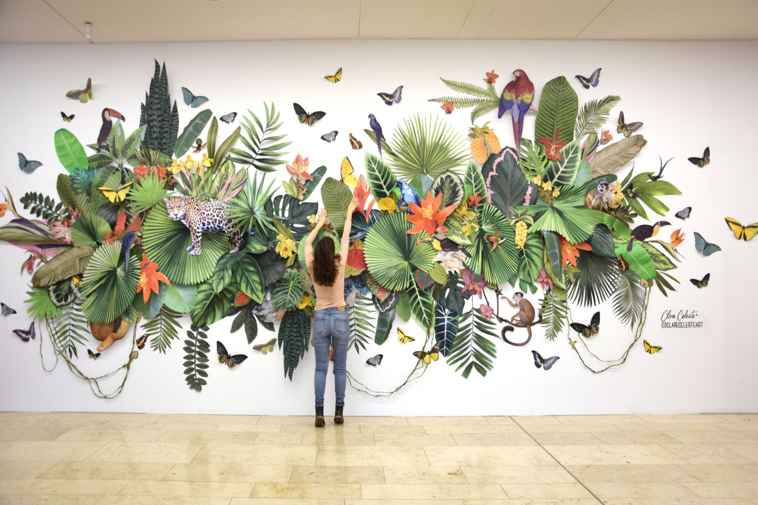 collage installation art featuring various biodiversity figures