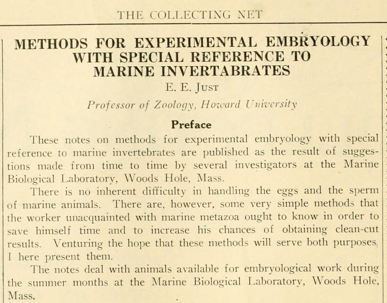 Screenshot of text, an article by E.E. Just.