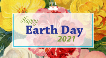 background of yellow, white and red flowers with text "Happy Earth Day 2021"