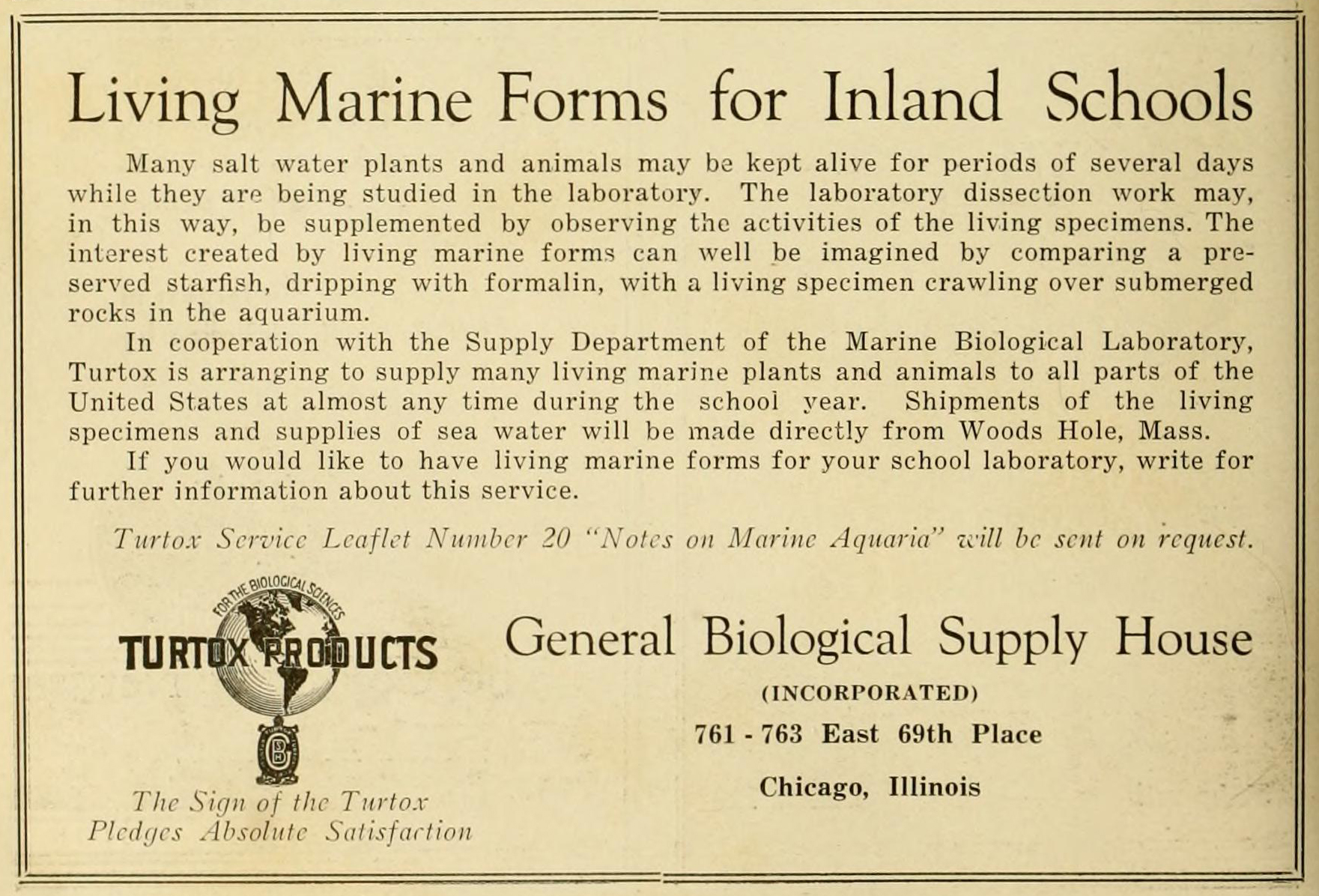 Screenshot of text, "Living Marine Forms" advertisement