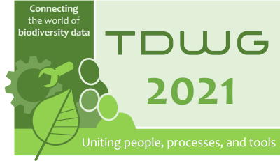 TDWG 2021 conference logo: Connecting the world of biodiversity data: standards uniting people, processes, and tools